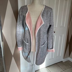 Gray and pink cardigan sweater, jacket, size Large